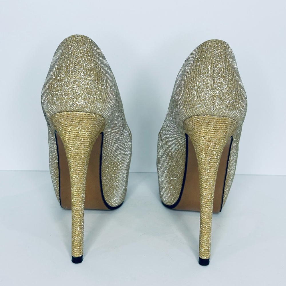 Elegant Gold Peep-Toe High Heels Platform Size 6.5 - Picture 4 of 8